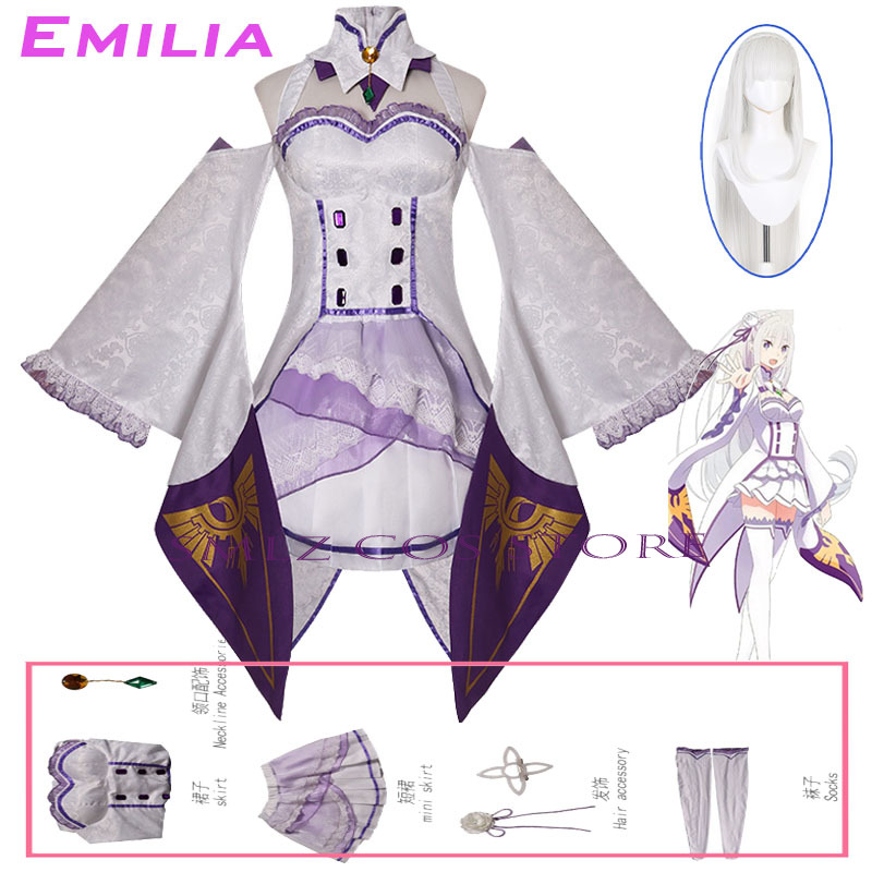 Anime Cosplay Outfit - 에밀리아 코스프레 애니메이션 Re Zero Kara