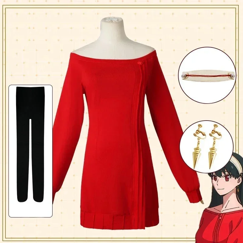 Anime Cosplay Yor Forger - Yor Forger 코스프레 긴 빨간색 뜨개질