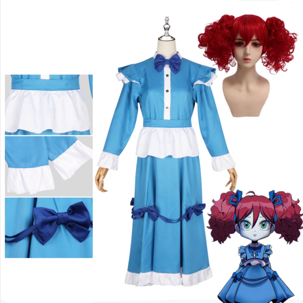 양귀비 빨간 머리 코스프레 의상 풀 세트 귀여운 블루  - Anime Cosplay Red Hair 리뷰 및 가격