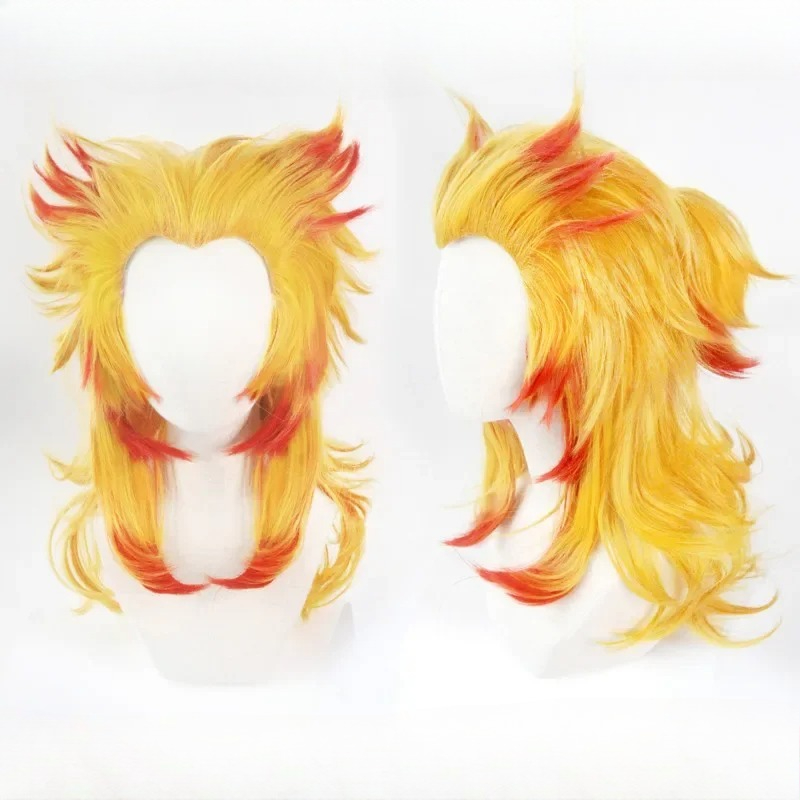 렌고쿠 쿄쥬로 가발 귀멸의 칼날 코스프레 레드 옐로우  - Anime Cosplay Red Hair 리뷰 및 가격