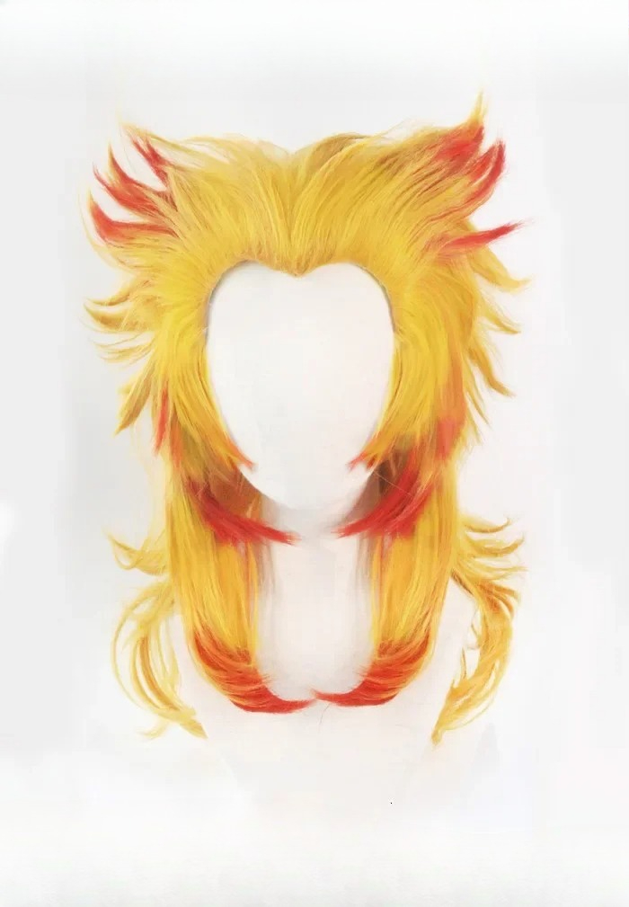 렌고쿠 쿄쥬로 가발 귀멸의 칼날 코스프레 레드 옐로우  - Anime Cosplay Red Hair 리뷰 및 가격