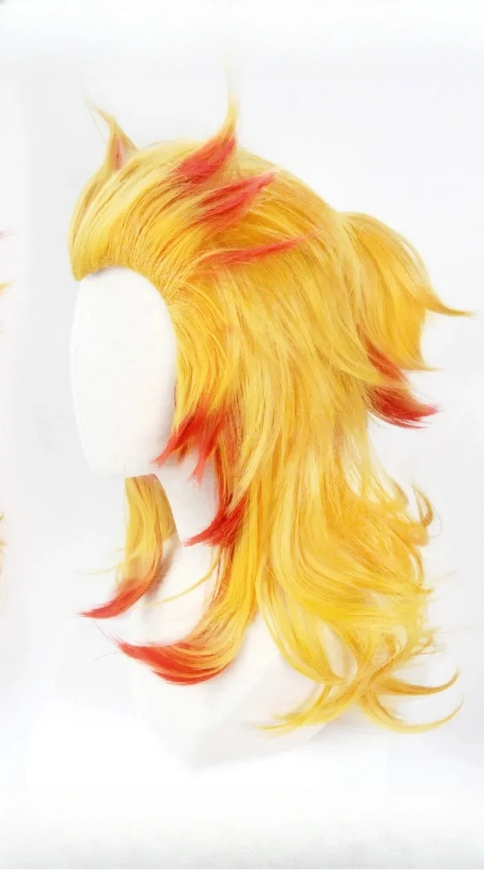 렌고쿠 쿄쥬로 가발 귀멸의 칼날 코스프레 레드 옐로우  - Anime Cosplay Red Hair 리뷰 및 가격
