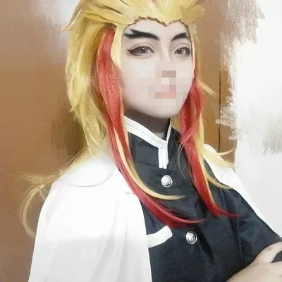 렌고쿠 쿄쥬로 가발 귀멸의 칼날 코스프레 레드 옐로우  - Anime Cosplay Red Hair 리뷰 및 가격